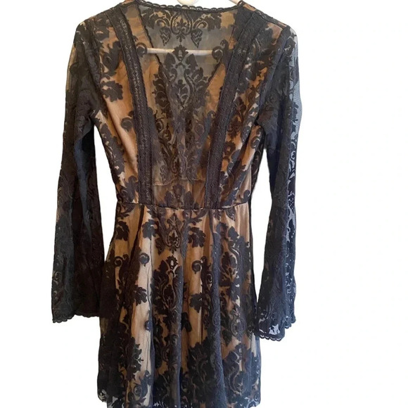 HONEY PUNCH WOMENS BLACK TAN LACE DRESS TOP BOTTOM WEDDING HOLIDAY DRESSY SIZE S - Picture 5 of 8